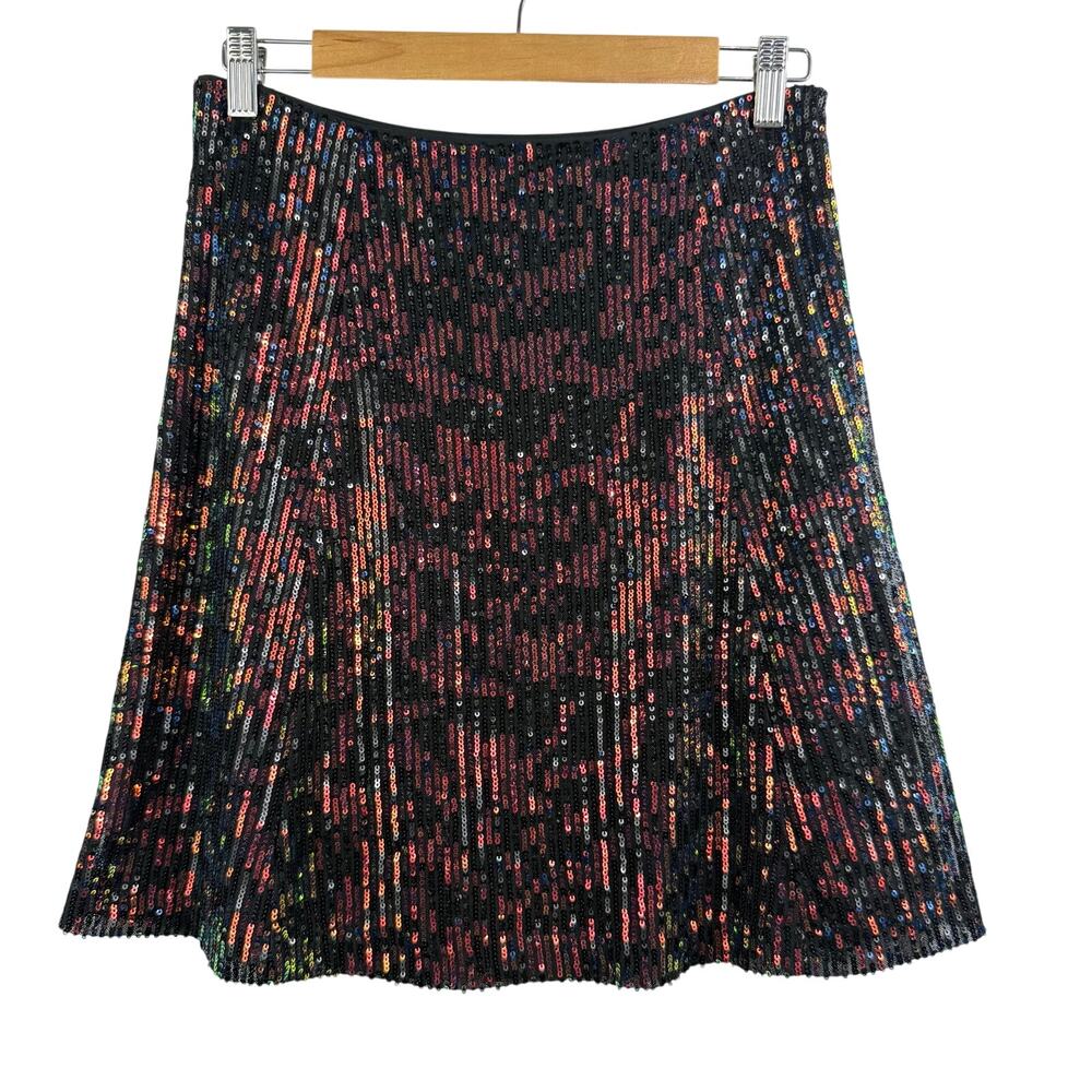 Loft NWT Black Mesh Sequined A-Line Mini Skirt 2 Petite Side Zip Party Holiday